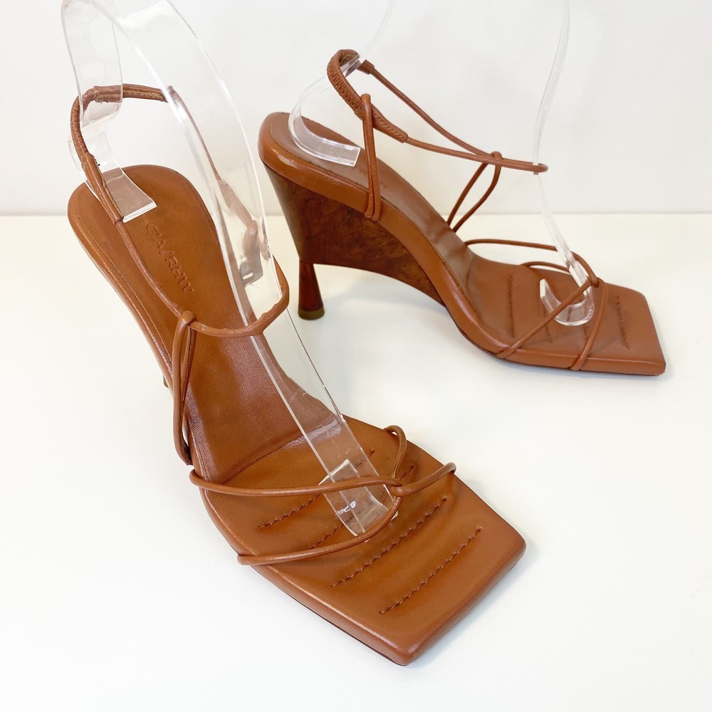 Gia Borghini GIA/RHW Strappy Leather Wedge Rosie Sandals Heels brown 7 37